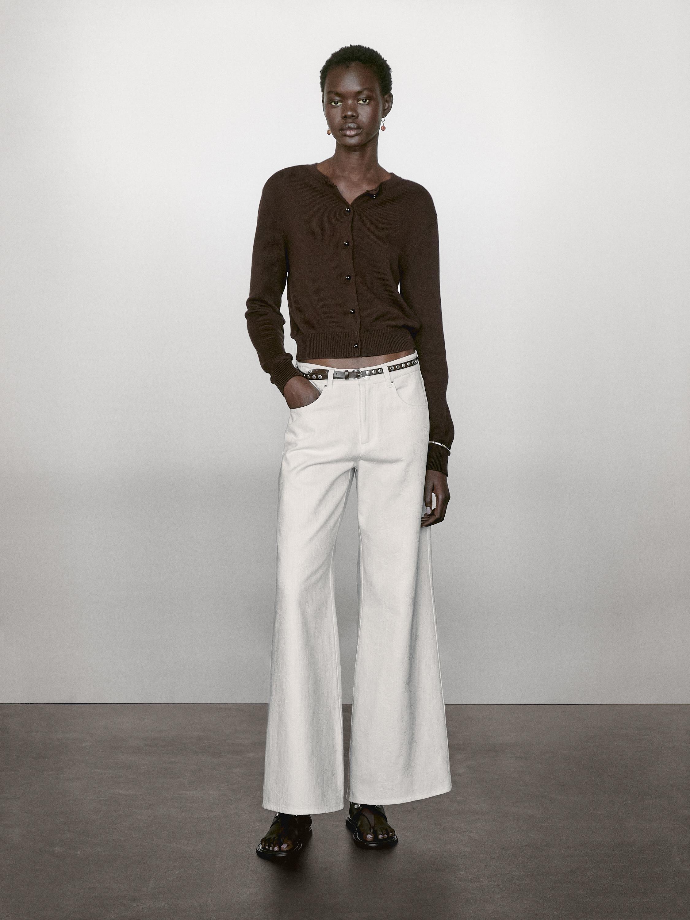 Knit cardigan with rhinestone button detail